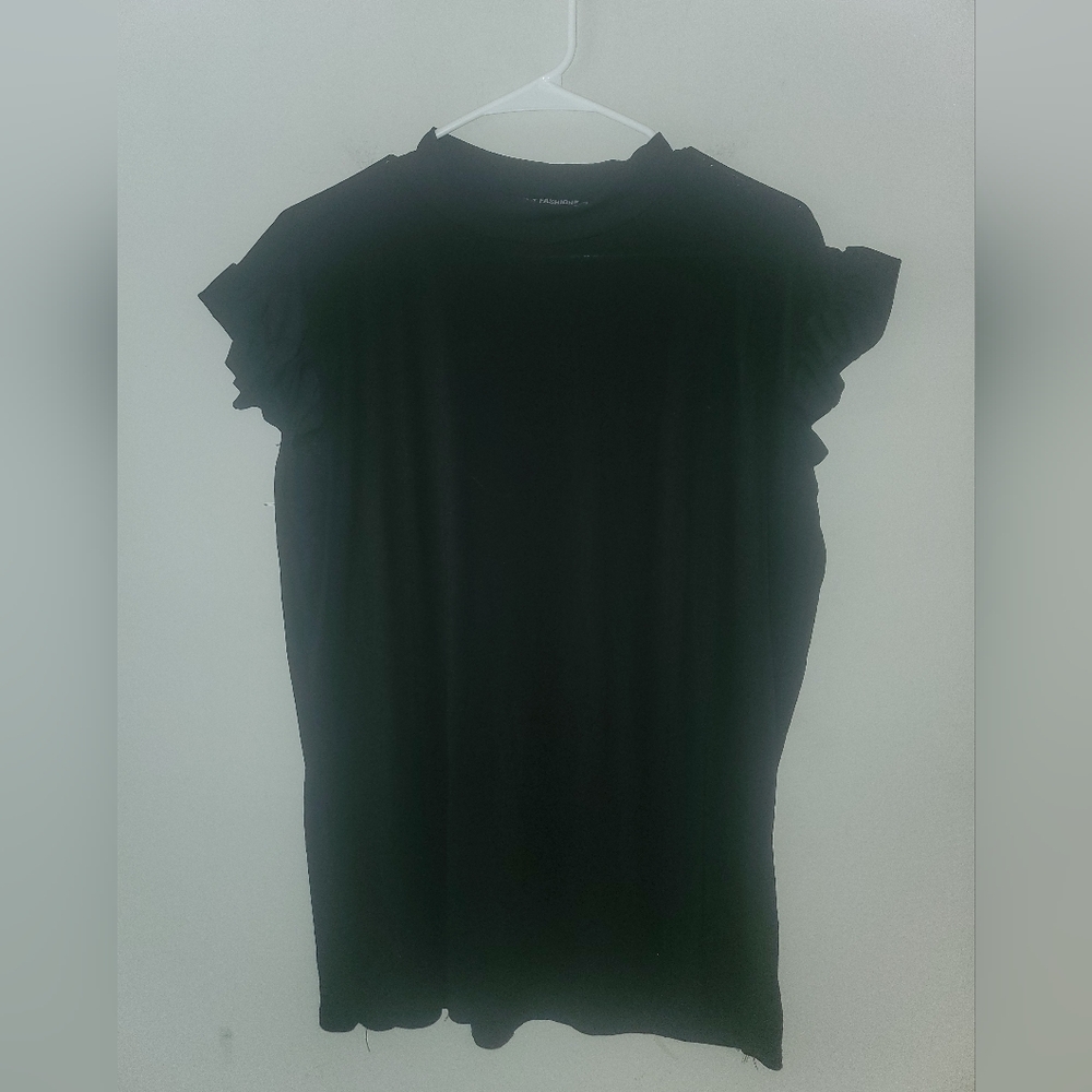 Black Ruffled Sleeve T-Shirt Blouse